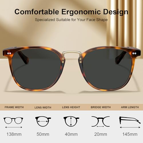 CARFIA Round Acetate Small Face Polarized Sunglasses for Women Fashion Retro Metal Bridge Shades CA5015 Dark Grey Lens — view 4