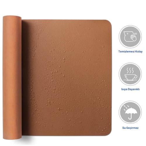 Black Deer PU Deri Mouse Pad Dikişli Kenar Dayanıklı Büyük Boy Çift Yönlü Kullanım Ofis Masa Matı Sümen(KAHVERENGİ, 90X40 XL)