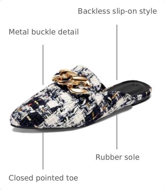 Image of Juliet Holy Womens Mules Flats Pointed Toe Backless Loafers Slip on Metal Chain Slides