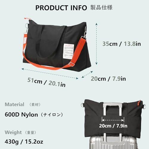 JEELAD Travel Duffel Bag, Gym Bag, Lightweight Carry-on Weekender Bag, Personal Item Handbag for Men and Women (Black)2