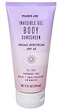 Trader Joe’s Invisible Gel Body Sunscreen Broad Spectrum SPF 40 Oil Free Clear Color Gel Formula Fragrance Free Water Sweat Resistant, 5 Fl Oz