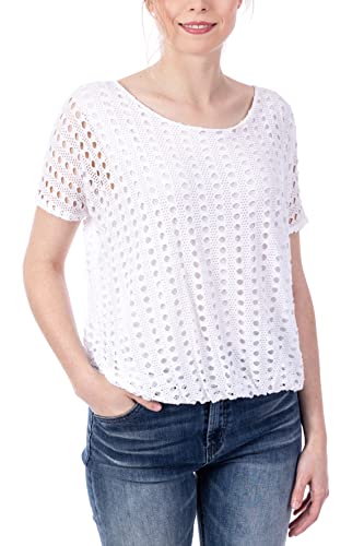 U&F Damen T-Shirt Kurzarm mit modischer Netz Struktur und blickdichtem Untershirt | Gummizug am Saum | Rundhals | elegant und modisch | angenehmes TragegefühlWeiß Größe: XXL Cover