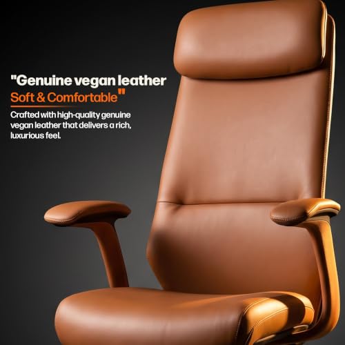 Image of DROGO ErgoTouch Ergonomic Office Chair for Work & Home | Computer Chair with Premium Vegan Leather & High Back Cushioned Backrest | 145 Recline with 3 Lock Positions, Heavy Duty Metal Base (Tan)