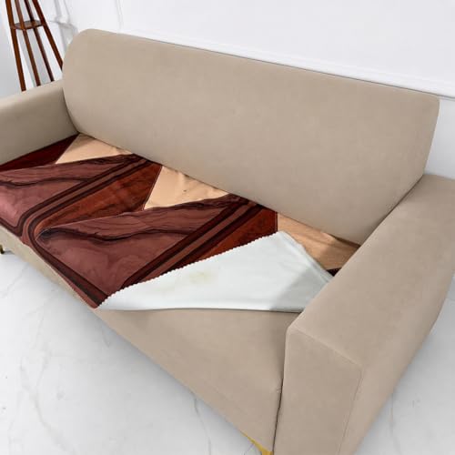 Image of Homerz Premium 'Luxe Series' Holland Velvet Sofa Cover | Smooth Finish | Anti-Skid Fleece Backing | Soft Touch Couch Protector for Living Room (Urban Dune, 7 (3+2+2) Seater, Only Seat Cover)