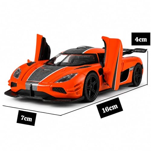 Image of 1:32 Scale Die Cast Sports Car Model - Metal Body Pull Back Toy Car with Openable Doors, Realistic Design for Kids & Collectors (Koenigsegg one Style, Color -Orange)
