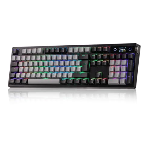 EPOMAKER TH108 PRO ISO-DE German Layout Full-Size Mechanical Keyboard, Display & Button, QWERTZ, Custom Driver, Creamy Gasket, Hot-Swap, RGB, Wirelss Gaming Keyboard (Sea Salt Silent V2)
