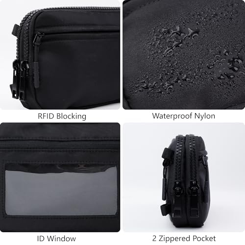 Crossbody Key Bag with ID Window, RFID Blocking Nylon Small cellphone Wallet, Transparent Slot for Easy Access4