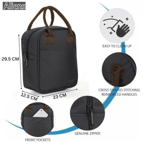 Image of Aliens Insulated Lunch /Tiffin /Travel /Storage Bag, Water-Repellent, Keeps Hot and Cold Lunch Box for Unisex - Office, Travel, School, College and Picnic Lunch Box & Bottle Pouch-Black