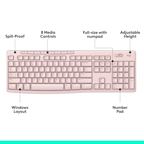 Image of Logitech K270 Wireless Keyboard for Windows, 2.4 GHz Wireless, Full-Size, Number Pad, 8 Multimedia Keys, 2-Year Battery Life, Compatible with PC, Laptop - Rose