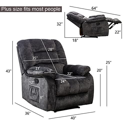 Anjhome Overstuffed Massage Recliner Chairs With Heat And Vibration, Soft Fabric Single Manual Reclining Chair For Living Room Bedroom (Grey) #TOP2