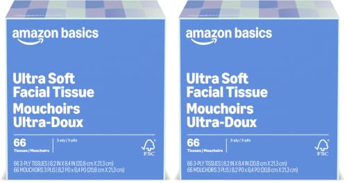 Image of Amazon Brand - Presto! Ultra 3-Ply Facial Tissue, Thick and Strong, 66 Count, Pack of 2
