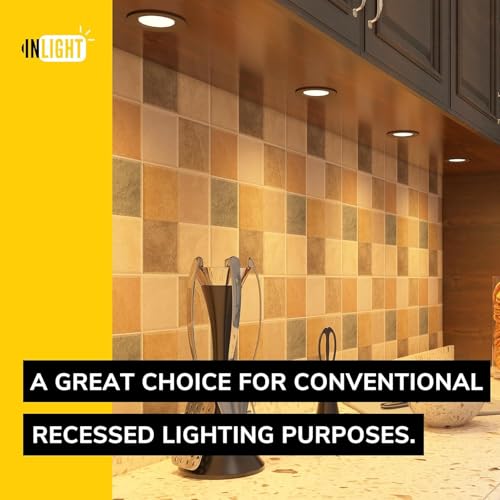 Image of GETINLIGHT 2.75-Inch LED Puck Light Kit, 6-Pack, Plug-in, 3000K, Black | Warm white light, 12V plug-in kit with in-line dimmer, recessed /surface mount. Model: IN-0102-6-BK