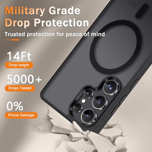 Image of for Samsung Galaxy S25 Ultra Case, Matte Magnetic Phone Cover, Black | Fit for MagSafe, Screen Protector included, Shockproof Military Grade Protection, Translucent Frosted Back