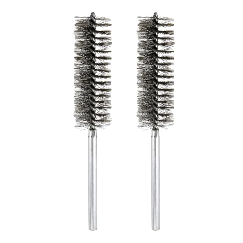 sourcing map 2pcs Wire Bore Brush Set 8 Inch Length 1.3 Inch Shank Stainless Steel Bristles Cleaning Brush for Clean Car Part Tube Kitchen Garage