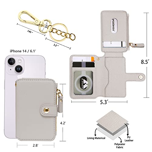 Image of Keychain wallet with ID Window，Credit Card Holder Leather, Zipper Card Case for Women, Beige, Travel Wallet