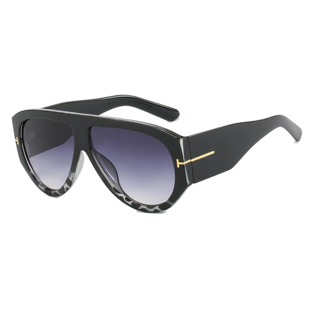 Lranolwxv Women's Blackleopard Gradientgray Oversized Sunglasses Uv400 Protection Pilot Thick Temples Sun Glasses Luxury Sunnies Outdoor Travel Street