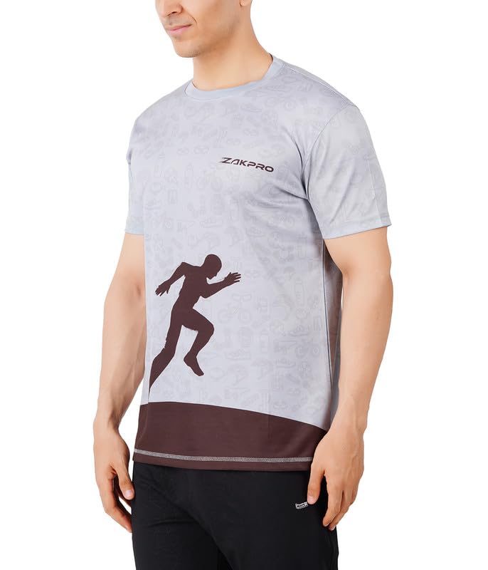 Image of ZAKPRO Sports T-Shirt for Men | Sports fit | Sports tee for Men | Polyester Active Wear | Running | Gym Workout wear | Stretchable Fabric