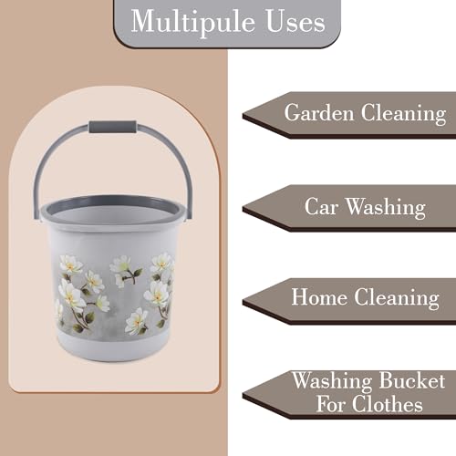 Image of Kuber Industries 3 Pcs Plastic 18 Ltr Bucket for Bathroom | Sturdy and Easy Grip Handle | Big Bucket for Bathing | Water Storage Bucket for Home | Bathroom Bucket Shower | Floral Print - Grey