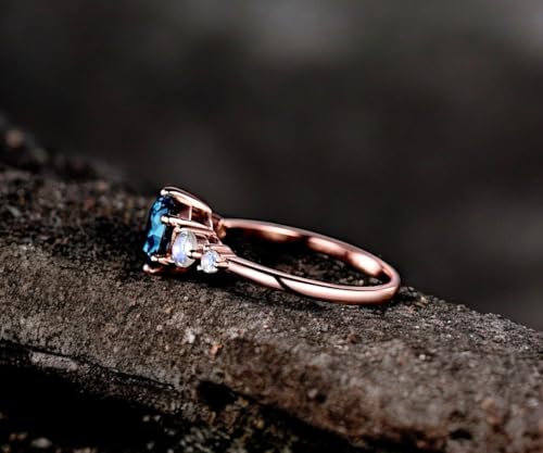 Round Alexandrite Engagement Ring – Rose Gold Solitaire Ring with Moonstone Accents – June Birthstone Promise Ring for Women – Dainty Gemstone Bridal Jewelry4