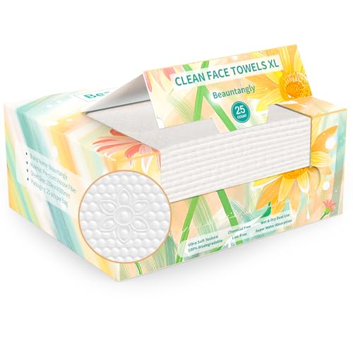 Toallas faciales, toallas faciales desechables, suaves y gruesas, sin pelusas, biodegradables, para pieles sensibles, toallitas faciales limpias para lavar, secar, enfermería, viajes, 25 unidades XL