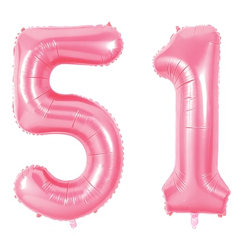 Number 51 Balloons for 51st Birthday Party Decorations, 0-100 Large No.51 Balloons for Women Men and Mother Dad, 40 Inch Jewelry Pink Foil Helium Balloon for 51 Year Old Anniversary Decorations