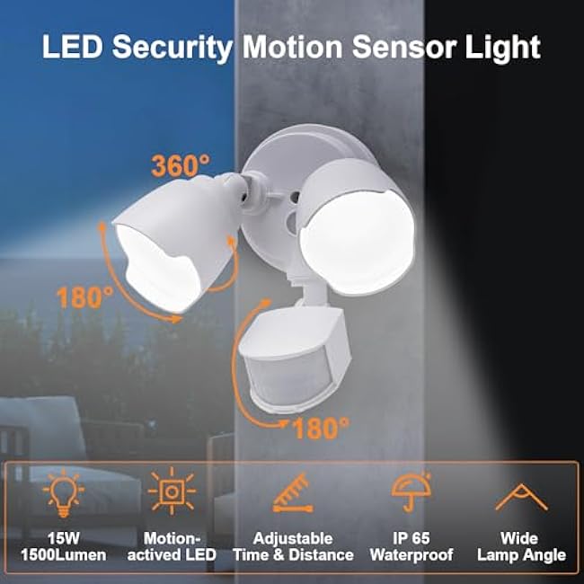 LED Security Lights 15W Dual-Head Flood Wall Light 3000K/5000K Light White