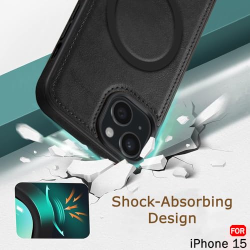 Image of TheGiftKart Genuine Leather Finish Back Cover Case for iPhone 15 | Shockproof Design | Raised Edges for Camera & Screen Protection | Stunning Minimalist Design Case Cover (MagSafe Compatible, Black)