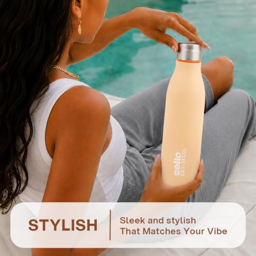 Image of CELLO Gem Stainless Steel Water Bottle for Daily Use 900 ml Orange | Easy to Carry & Clean, Rust Proof Leak Proof Freezer & Fridge Safe Single Wall Steel Water Bottle for School Kids, Travel & Office