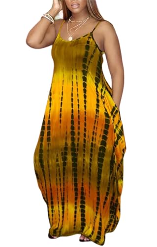 Image of Summer Dresses for Women Spaghetti Strap Beach Floor Length Maxi Sundresses | Floral Print,Casual,with Pockets
