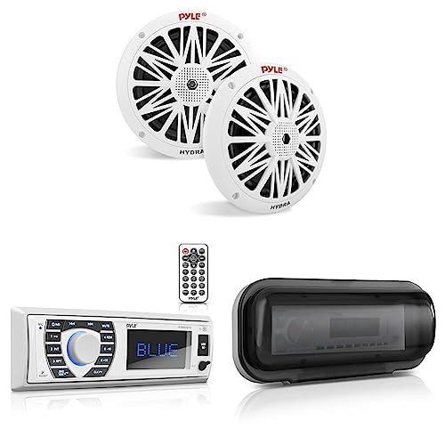 Image of Pyle 6.5 Inch Dual Marine Speakers - 2 Way Waterproof and Weather Resistant Outdoor Audio Stereo Sound System & Bluetooth Marine Receiver Stereo & Water Resistant Marine Stereo Cover