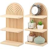 2 Pcs 3 Tier Boho Wooden Rainbow Wall Shelves, Mid Century Arch Wood Floating Shelf, Modern Wall Shelf Retro Wall Mounted Wood Arch Wall Decor for Nursery Bedroom Classroom Bathroom Display