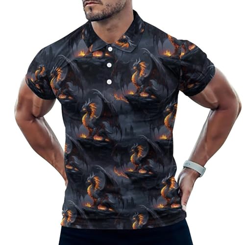 Polo de golf homme motif dragon idéal pour les jours chauds