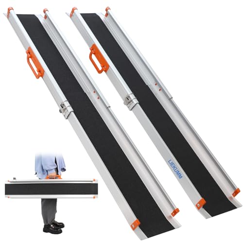 LIEKUMM 2 x 122,5-214 cm Rollstuhlrampe für Treppen, 300 kg Tragkraft Rollstuhlrampe für Rollstuhl & Scooter, Auffahrrampe für Türschwellen, Bordsteine, Stufen, Elektro-rollstühle, Fahrräder