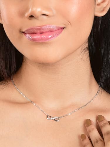 Image of Nilu's Collection Infinity Pendant Necklace with American Diamond Stones For Women| Lightweight | Anti-Tarnish | Anti- Tarnish | Office Wear