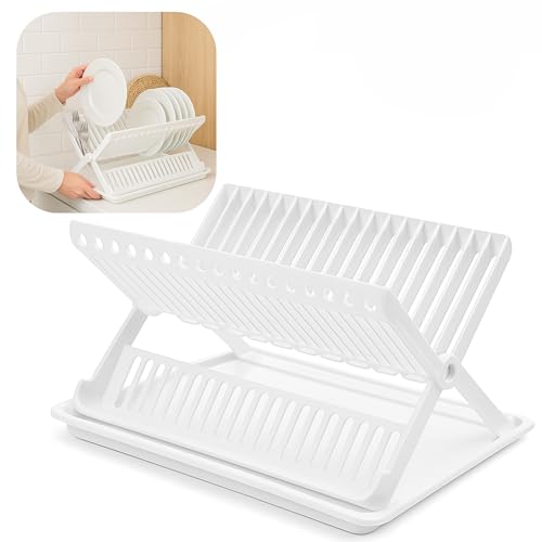 plastific Égouttoir à Vaisselle Pliable avec Plateau égouttoir à Couverts et égouttoir à Vaisselle Pliable avec Support à Couverts (Blanc)