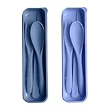 HMDZMR Travel Utensils with Case, Camping Utensils Wheat Straw Reusable Utensils Set With Case, Knife Fork and Spoon Utensil for Lunch Box (2 Pack)