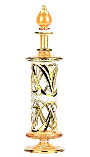 NileCart Grand flacon de parfum égyptien fait à la main en Égypte avec décoration en or 24 carats pour parfum, huiles essentielles, décoration égyptienne ou centre de table de fête (miel) Cover