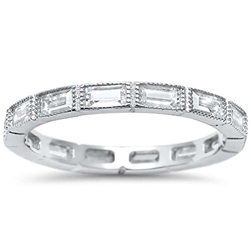 Blue Apple Co. 2.5mm Full Eternity Baguette Wedding Band Ring 925 Sterling Silver Choose Color