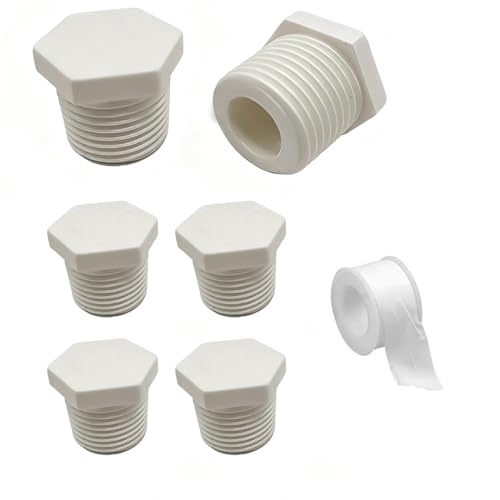 RV Hot Water Heater Drain Plug 6 Pcs 1/2 Inch Rv Drain Stopper PVC White Plastic Drain Plug with Tape Compatible with RV Camper