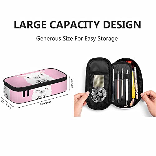 Image of Yekiua Llama Pencil Case Love You Llots Motivational Quote Cute White Camel Big Capacity Pencil Pouch Office College Makeup Bag