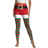 AUBIG レディース アグリークリスマス Xmas レギンス ストレッチ ファニー コスチューム タイツ ハイウエスト プリント ヨガパンツ ホリデー タイツ, レッドグリーン, Large