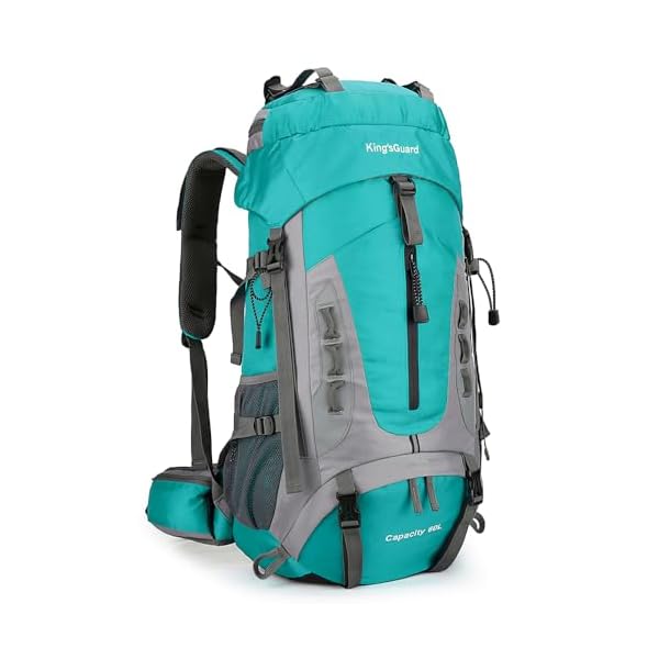 King'sGuard 60L Hiking Backpack for Men and Women Lightweight Camping Hiking Backpack with Rain Cover Large Waterproof Travel Backpack Backpacking Pack (Lake Blue)