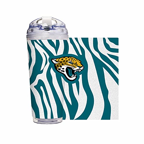 Image of Rico Industries NFL Football Glitter 24oz Acrylic Glitter Tumbler with Hinged Lid, Officially Licensed Double Wall Tumbler with Straw