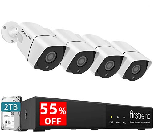 Best Cyber Monday 🔥 PoE Camera System 5MP,Firstrend Security Camera System PoE with 4pcs 1920P IP Security Cameras P2P PoE Home Security System with 2TB HDD Night Vision Free App