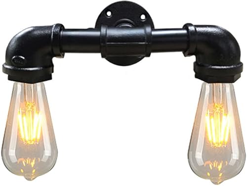 Lámpara de pared de tubo de agua de 2 luces, estilo retro, industrial, para montaje en pared, lámpara de pared de metal Steampunk, estilo vintage