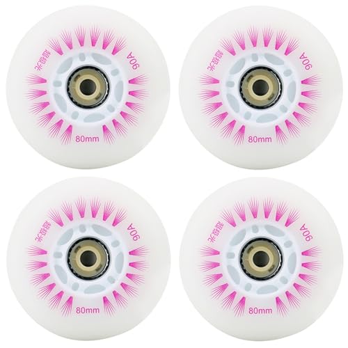 JCCHT 4 Pack 90A LED Flash Wheel 125mm,110mm,100mm,90mm,80mm,76mm,72mm,70mm,68mm,64mm,62mm Inline Skates for Adults,Kids Roller Skates Wheels,Purple,110mm