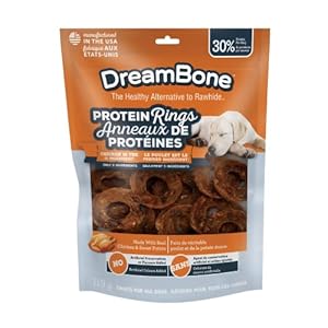 DreamBone Protein Rings with Real Chicken & Sweet Potato, 119 g, Rawhide-Free Protein Ring Chews, Artificial Free, for All Dogs