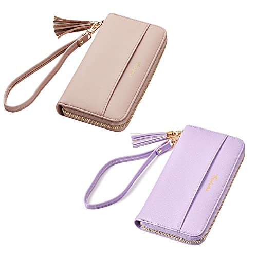 Travelambo Womens Wallet Tassel Bifold Ladies Cluth Wristlet Wrist strap Long Purse