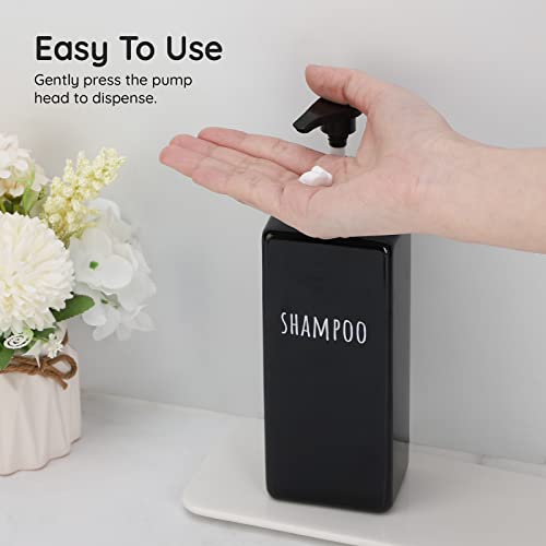 Image of Segbeauty Shower Soap Dispenser Black, 3pcs 16.9oz Empty Refillable Bathroom Press Pump Bottles, 500ml Reusable Plastic Square Shampoo Conditioner Body Soap Dispenser Set for Modern Kitchen Home Decor