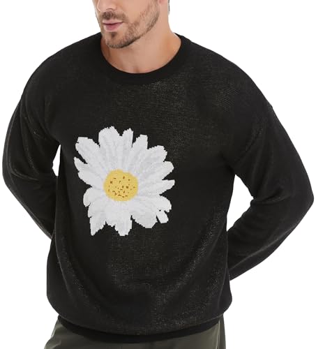Joe Wenko Couples Matching Floral Sweater Crew Neck Pullover Sweaters Long Sleeve Casual Loose Knit Top3